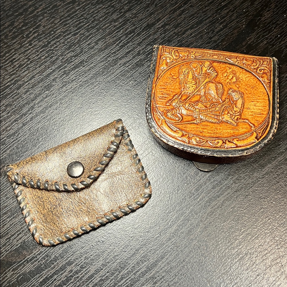 VTG Southwestern Genuine Leather Horse Coin Purse + Hand-Stitched Change Wallet